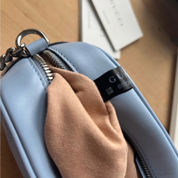 Authentic Gucci GG Marmont Calfskin Crossbody Chain Shoulder Bag Blue - Picture 13 of 14